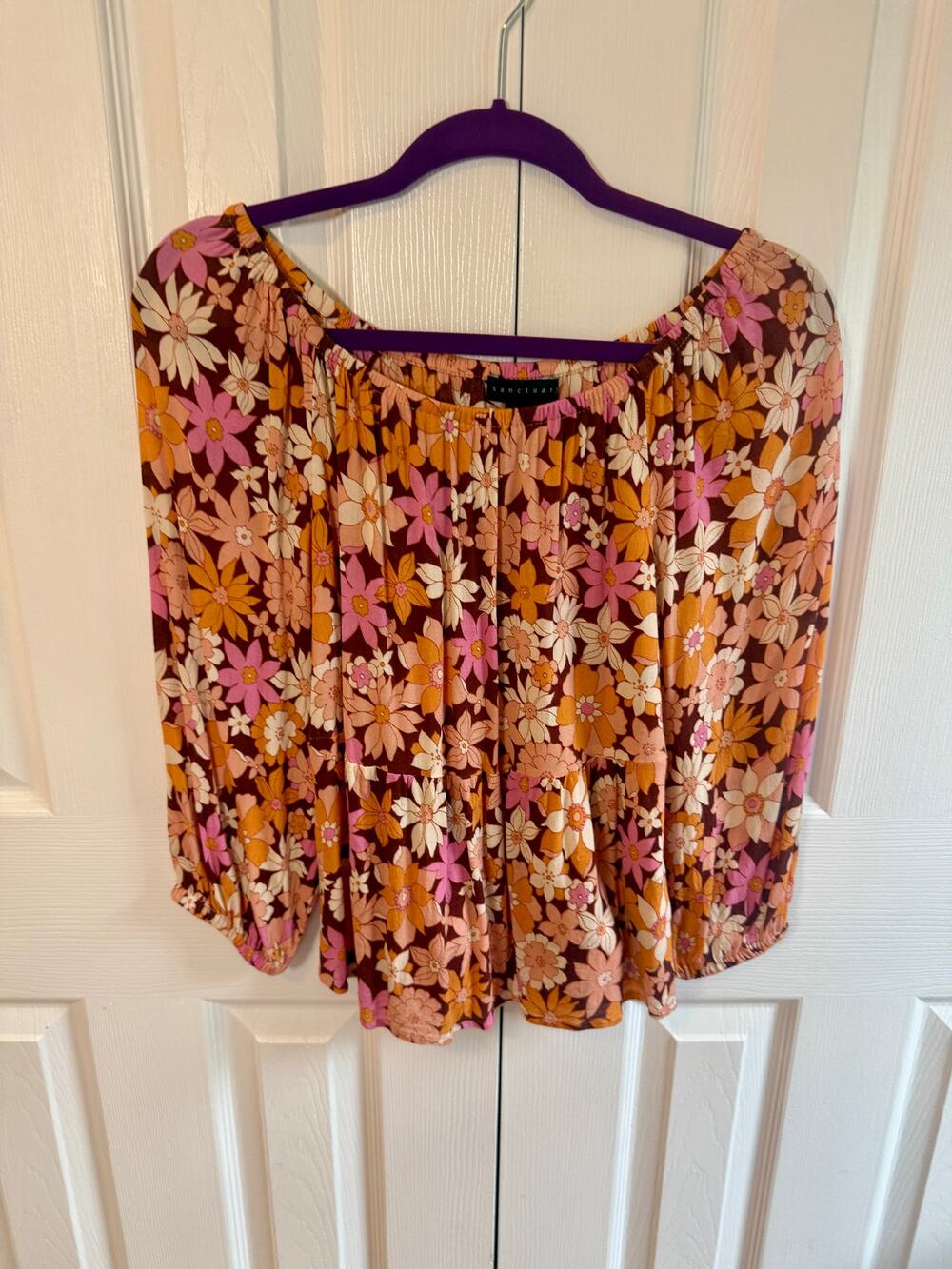 Sanctuary 70s Retro Floral Peasant Blouse — Balloon Sleeve — Size M